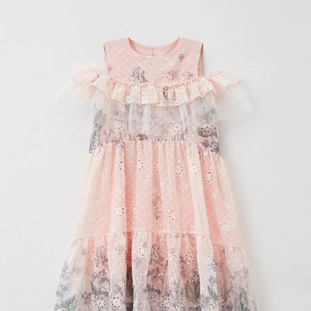 Choupette Dress, Pink Tired eyelet, Size 9-10
